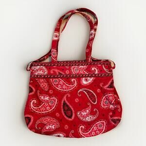 Vera Bradley Red Paisley Quilted Shoulder Tote Bag Cotton 12 Inches